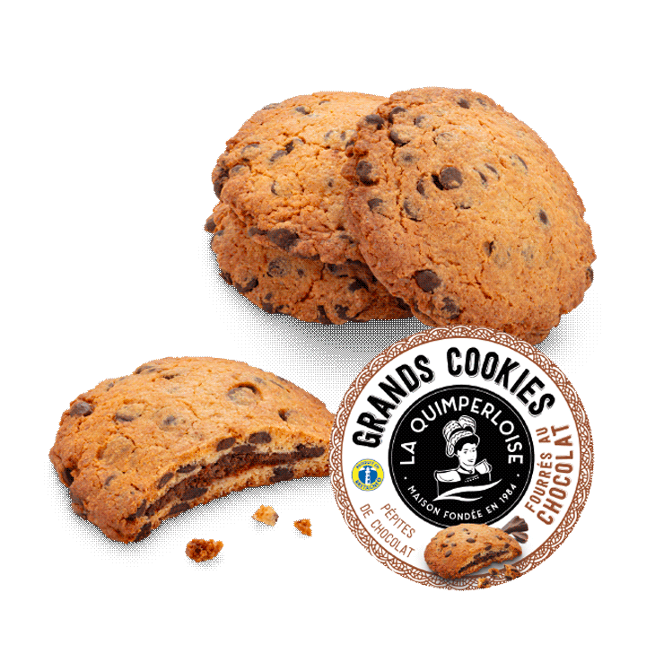 4 grand cookies pépites de chocolat fourrés au chocolat